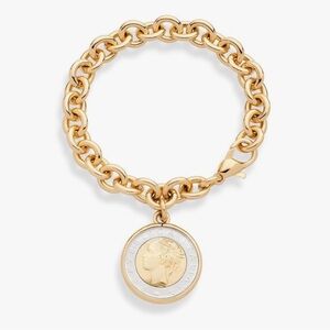 NEW 18K Gold over Bronze Gold Chain Bracelet with Coin Pendant